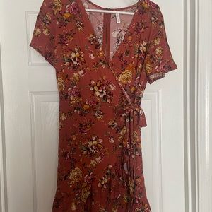 burnt orange wrap dress